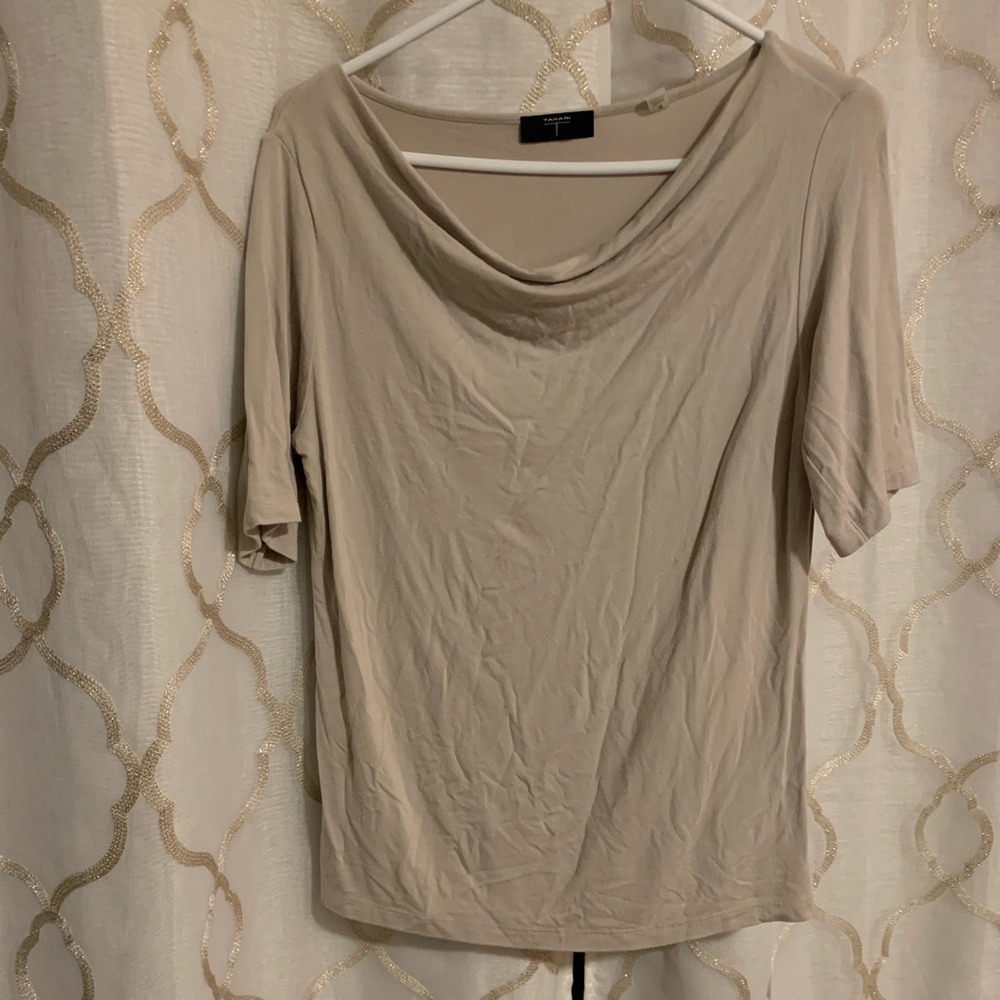 Medium beige Tahari low neck stretch material t-shirt